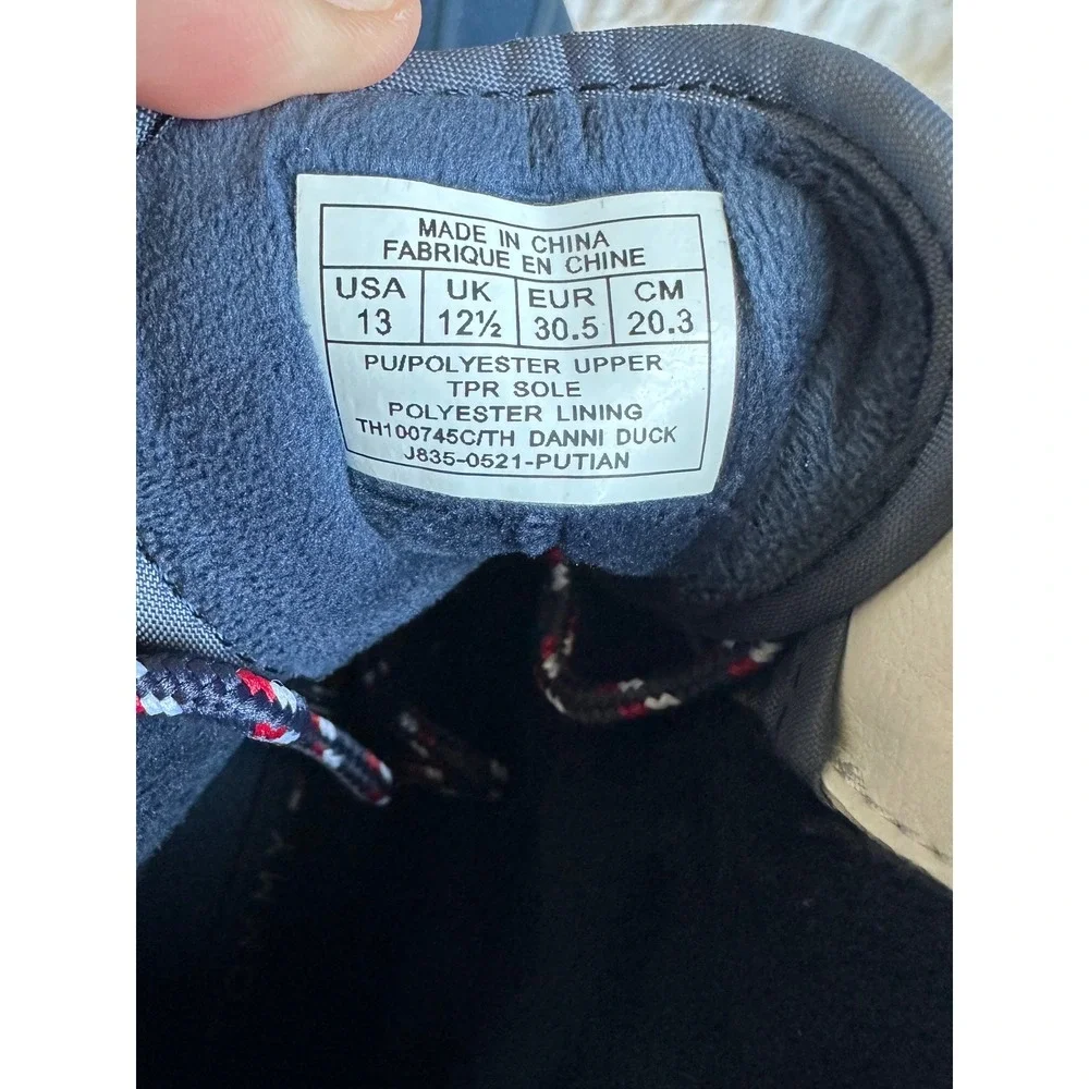 Tommy Hilfiger Kids Navy White Duck Boots Size 13 Zip Up Winter Snow Shoes
